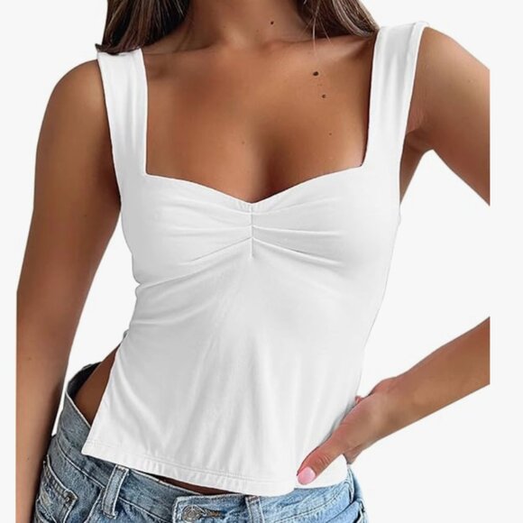 Sweetheart Neckline Tank with Side Slit - White - Picture 1 of 5